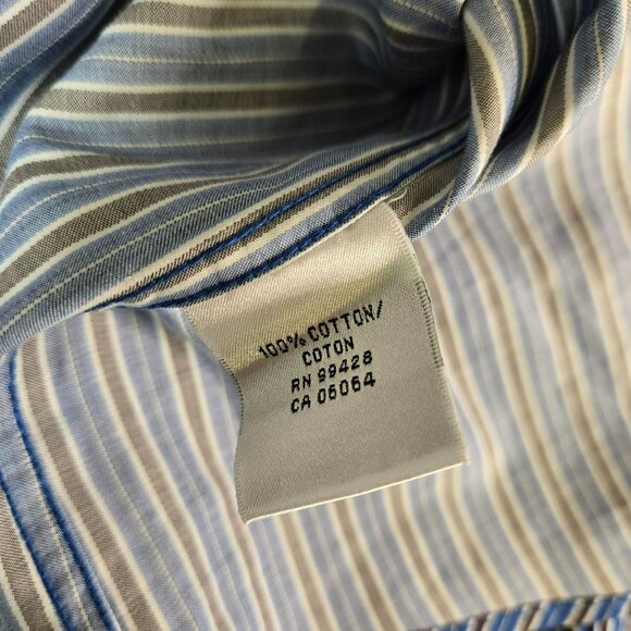 Bugatchi Classic Fit Mens XL Blue Multi-Stripe Long Sleeve Button-Up Dress Shirt - Picture 6 of 11